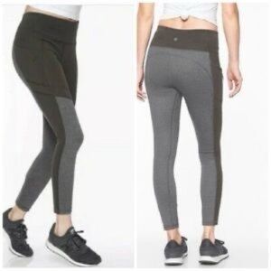 Athleta All In Structure 7/8 Tight Leggings Arbor Olive Green Gray Pocket Small